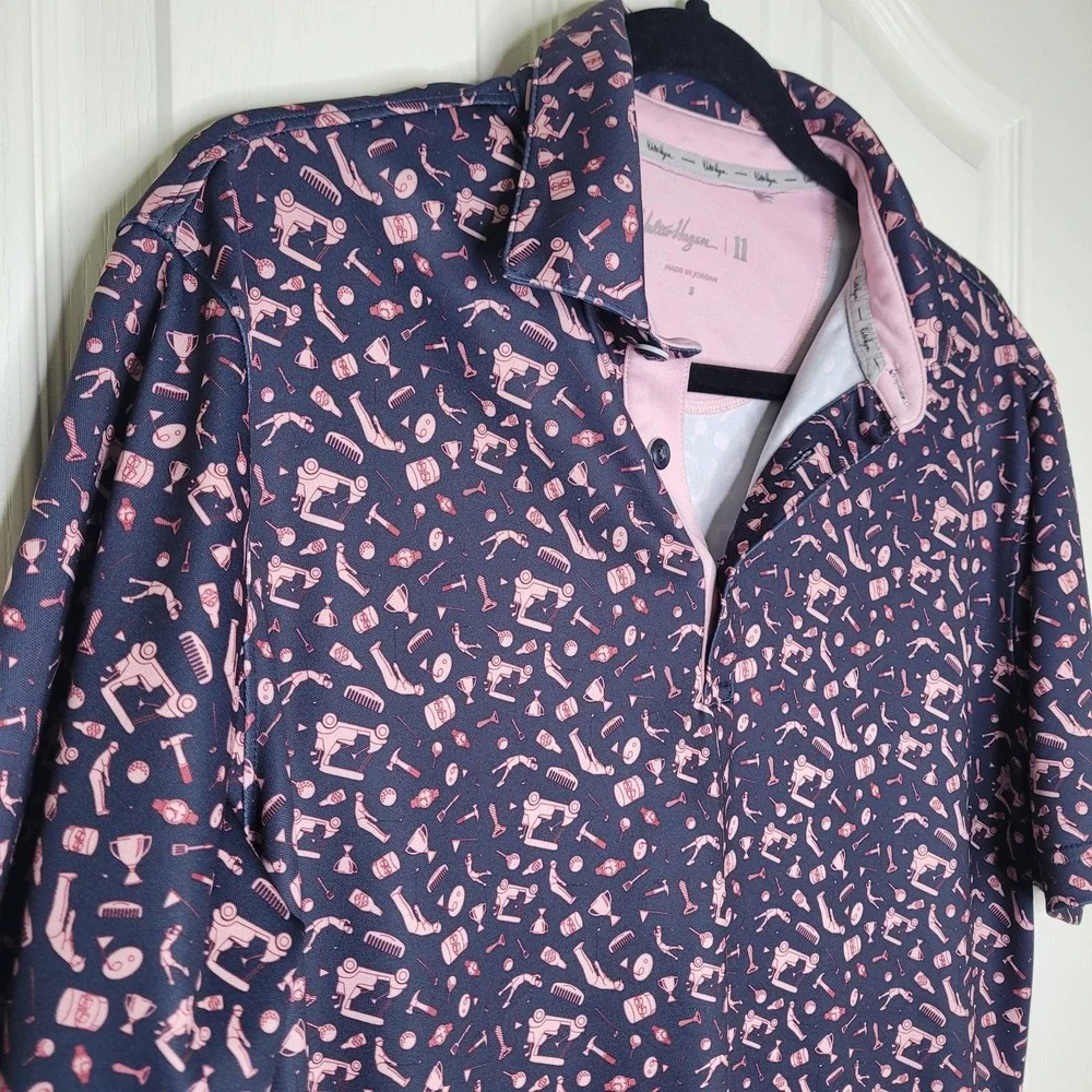 Walter Hagen Navy Pink Graphic‎ Golf Performance Polo Shirt S Stretch
